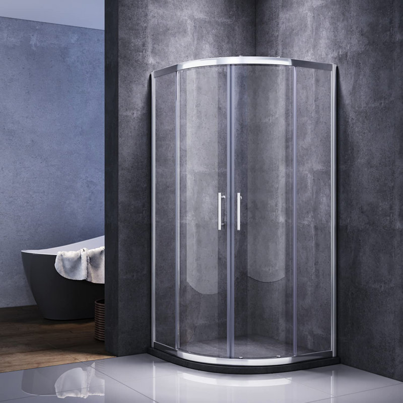 37.5" - 38" W x 72" H Double Sliding Framed Round Shower Enclosure with 1/4" Clear Tempered Glass