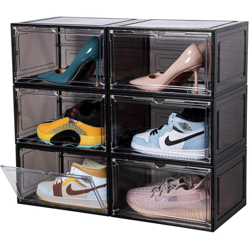 Grande boîte à chaussures transparente avec porte magnétique, bacs de rangement en plastique empilables