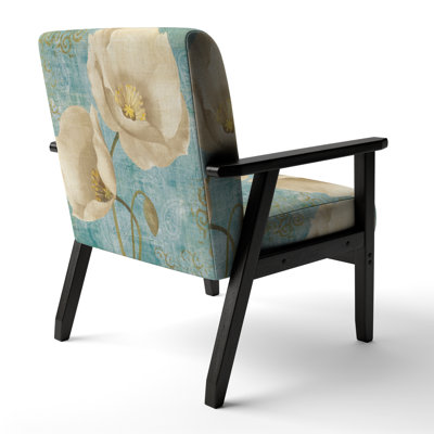Mahfuj - Bouquet Poppies On Paisley I - Upholstered Cottage Accent Arm Chair