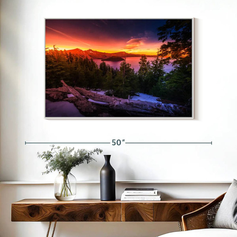 Majestic Crater Lake Sunset, Cadre flottant blanc, 40 po x 27 po