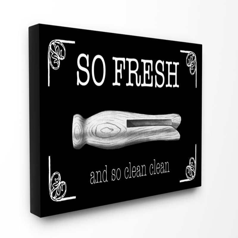 «So Fresh Apparence Pin Laundry Bathroom Black and White», impression, Toile tendue, H 10 po x l 24 po x P 1,5 po