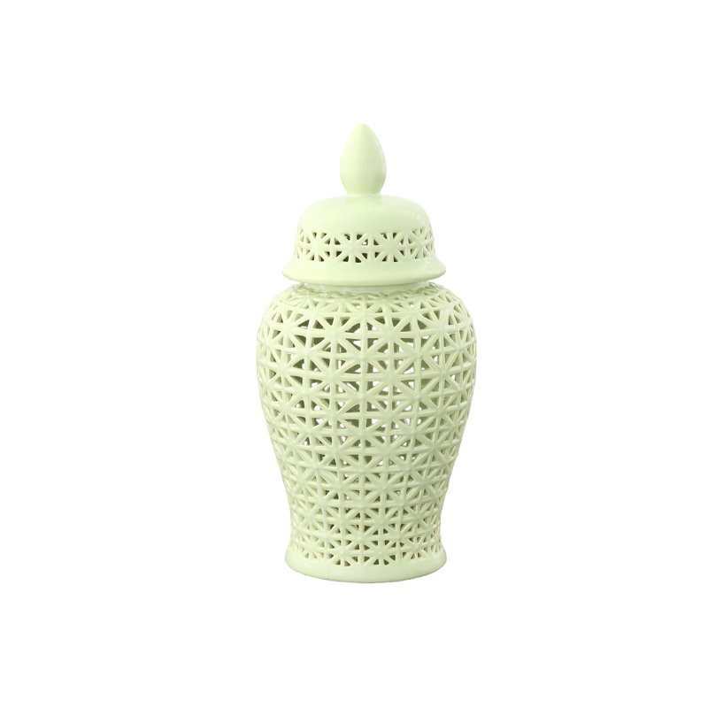 Ceramic Round Ginger/temple Jar Lg Gloss Finish Sage, Green
