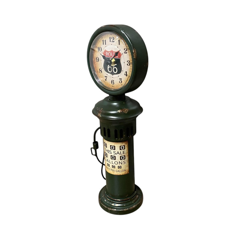 Route 66 Green Metal Table Clock | Analogue Quartz Desk Clock Decorative Timepiece for Home Office Desk or Shelf