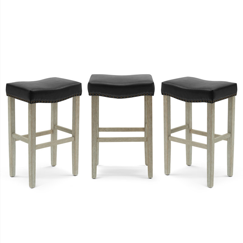 Tabouret Jameson, Cuir noir / cadre gris, Tabouret de bar (siège d'une hauteur de 29 po)