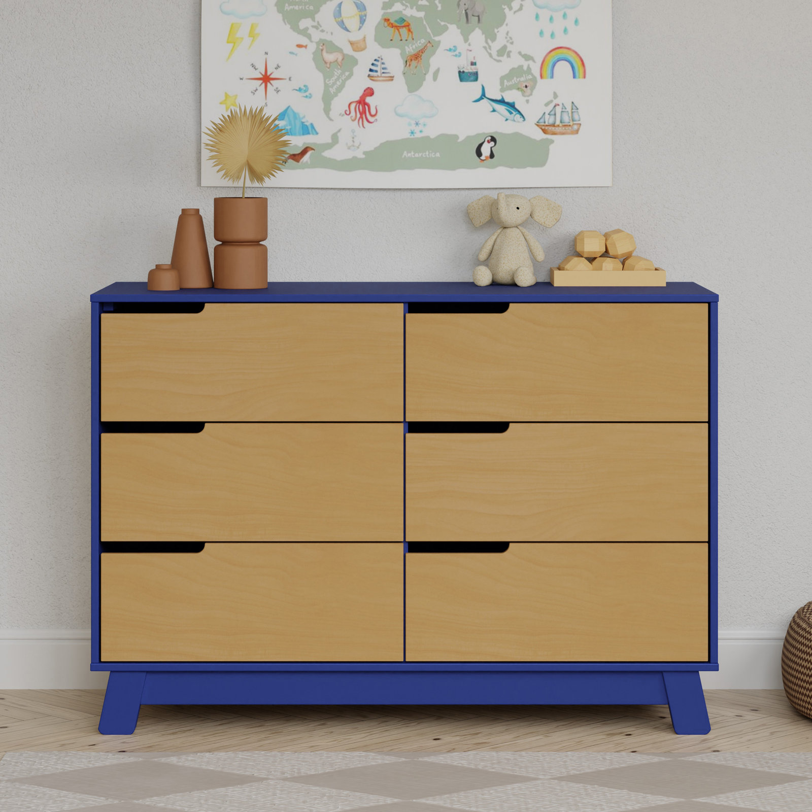 Hudson 6 Drawer 48" W Double Dresser, Cobalt/Honey