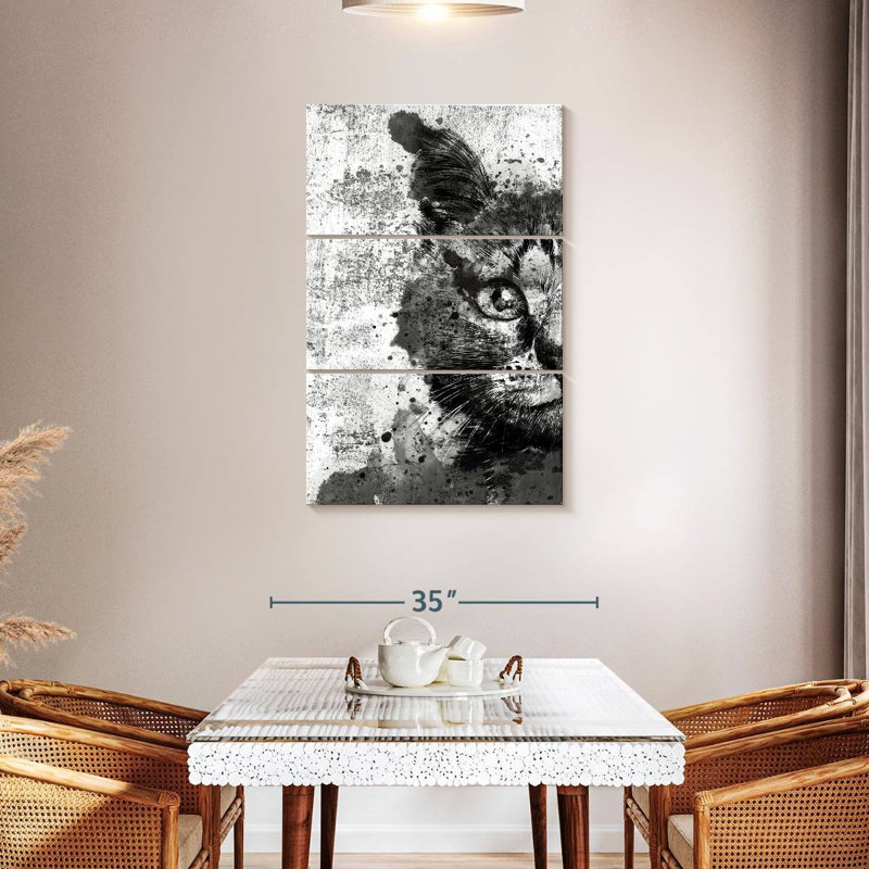 Visage de chat Brampt noir et blanc, H 32 po x l 20 po