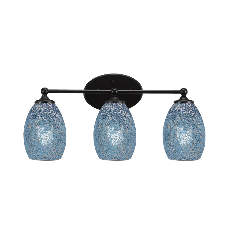 Bar de salle de bain Sais Light présenté avec verre fusion turquoise, Noir mat, 3