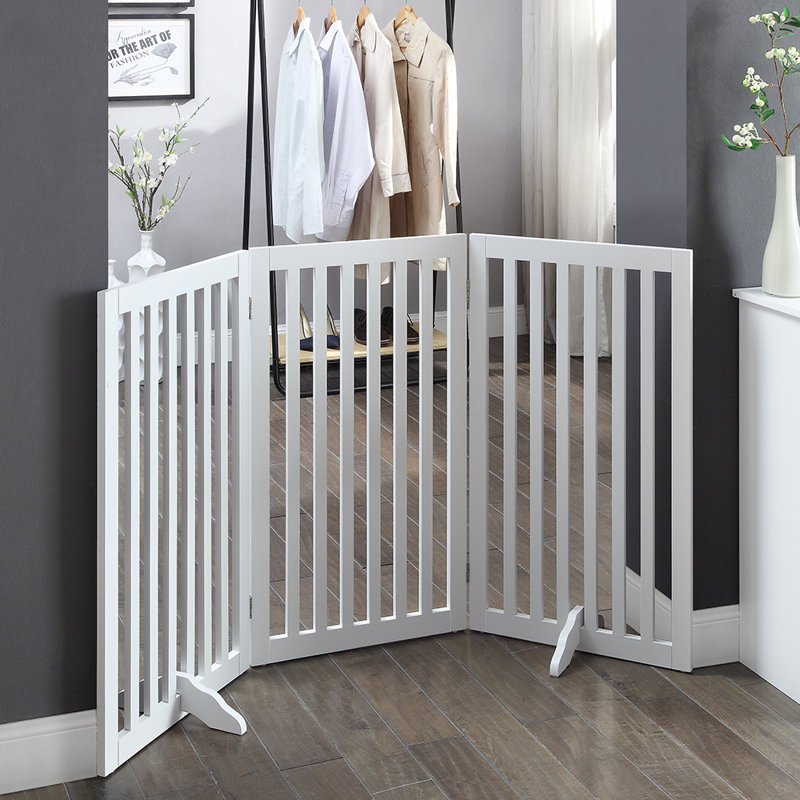 Wood Free Standing Pet Gate, White, 36" H 60" W