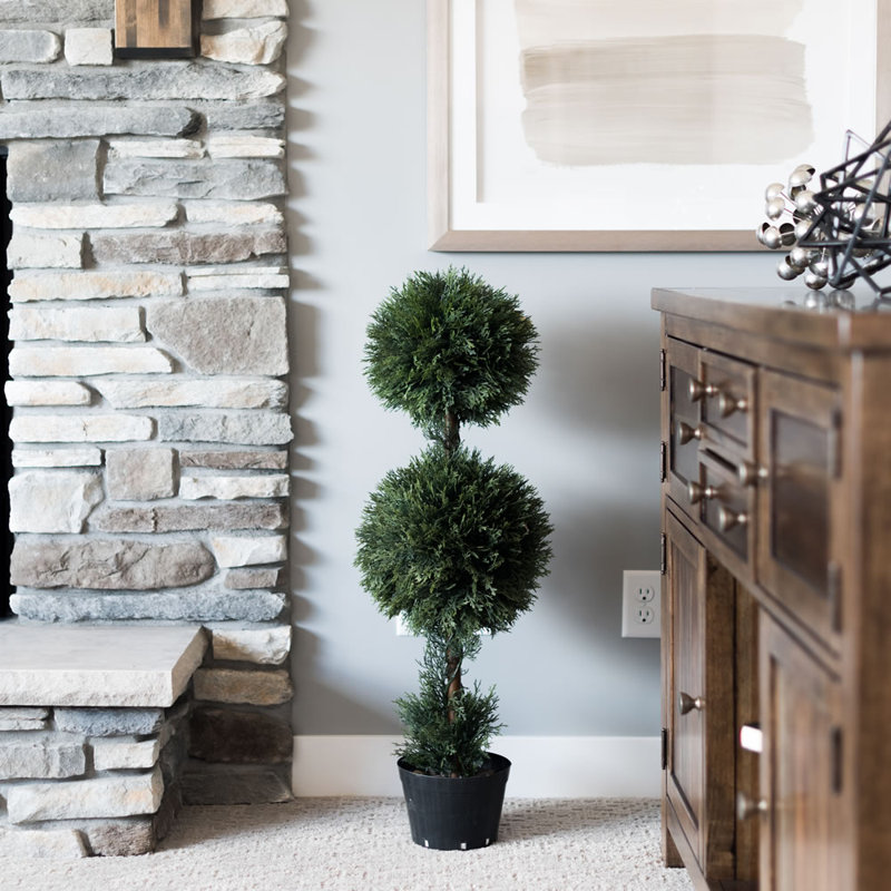 3' Artificial Double Ball Green Cedar Topiary.