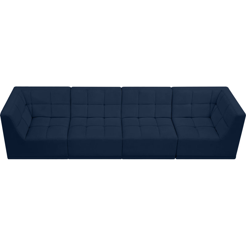 Canapé modulaire en velours 128 po Henar, Velours bleu marine