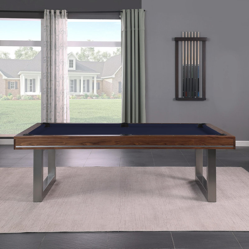 Table de billard en bois massif Harmony, 7 pi, Bleu marine résistant à l'eau, Noyer naturel