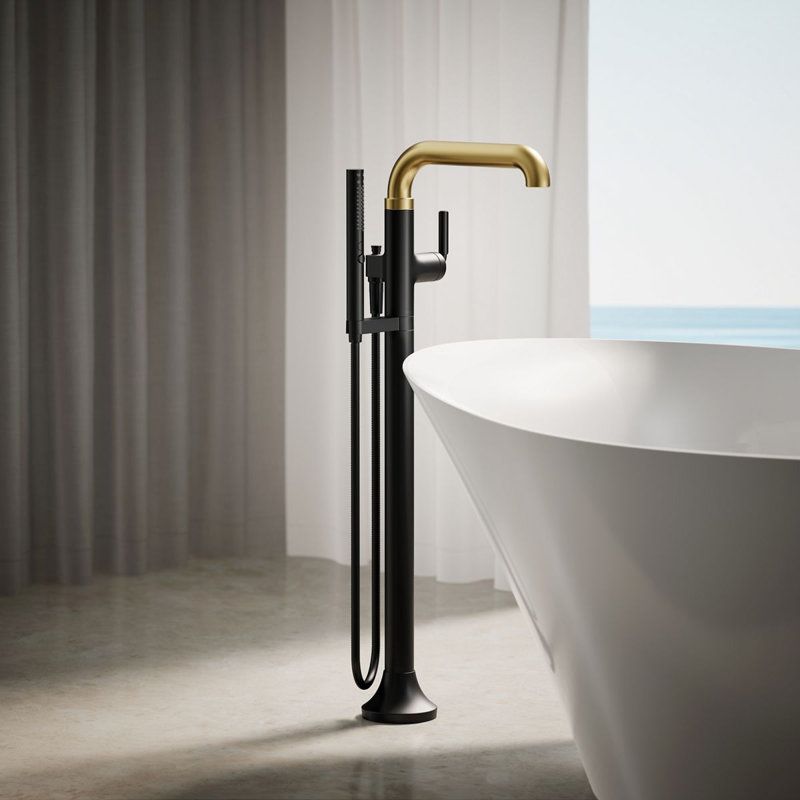 Tone Floor Mounted Clawfoot Tub Faucet, Matte Black/Moderne Brass