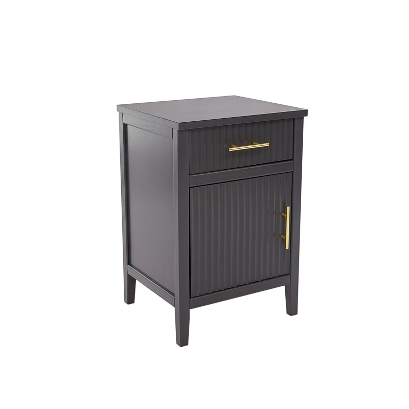 Amanraj 40cm W Solid + Manufactured Wood Bedside Table, Grey