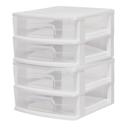  Chariot de rangement en plastique moyen 2 tiroirs, cadre noir avec tiroir transparent, paquet de 2