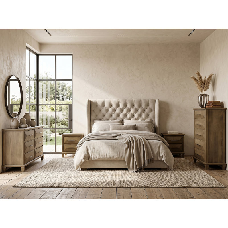 Pasha Transistional 4 Pieces Bedroom Set, 4 Pcs: Dresser, Chest, 2 Nightstands, Antique Oak