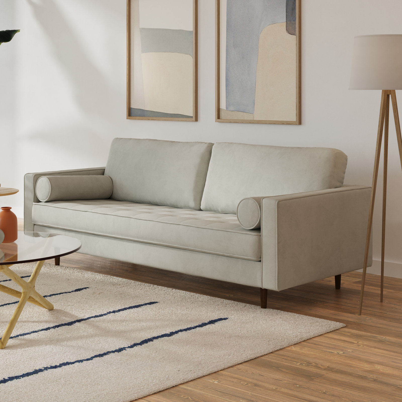 Pritchett 83" Velvet Sofa, Platinum Gray Velvet