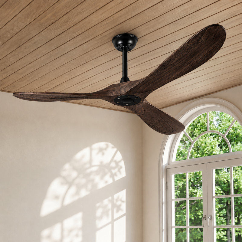 Ventilateur de plafond en bois à 3 pales de 60 po avec télécommande à 6 vitesses sans lumières, moteur réversible, minuterie et fonction mémoire