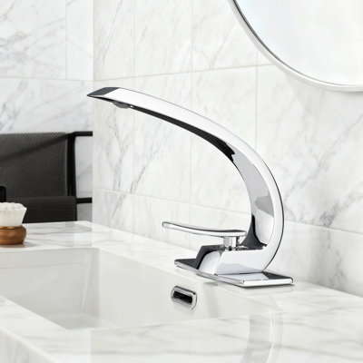 Solid Brass Single Hole Single Handle Bathroom Sink Faucet with Drain Assembly