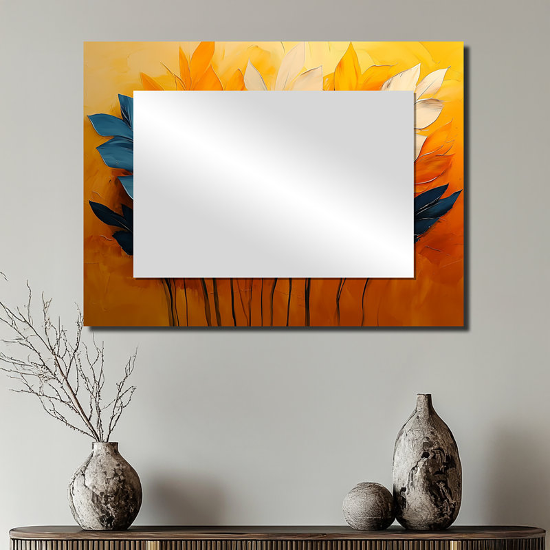 Velours bleu et palmiers beige - décoration murale miroir palmiers et palmiers - imprimé sur métal, 24 po x 32 po
