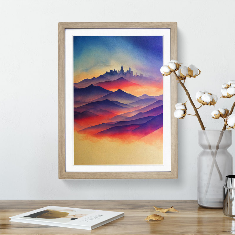 XV1022-5207X Watercoloured Mountain Landscape No.4 - Single Picture Frame Painting, Oak Framed, 34cm H x 25cm W x 2cm D