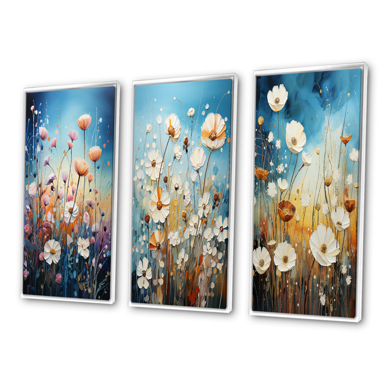 «Meadow Pointillism», 3 pièces sur toile, Cadre blanc, H 40 po x l 60 po