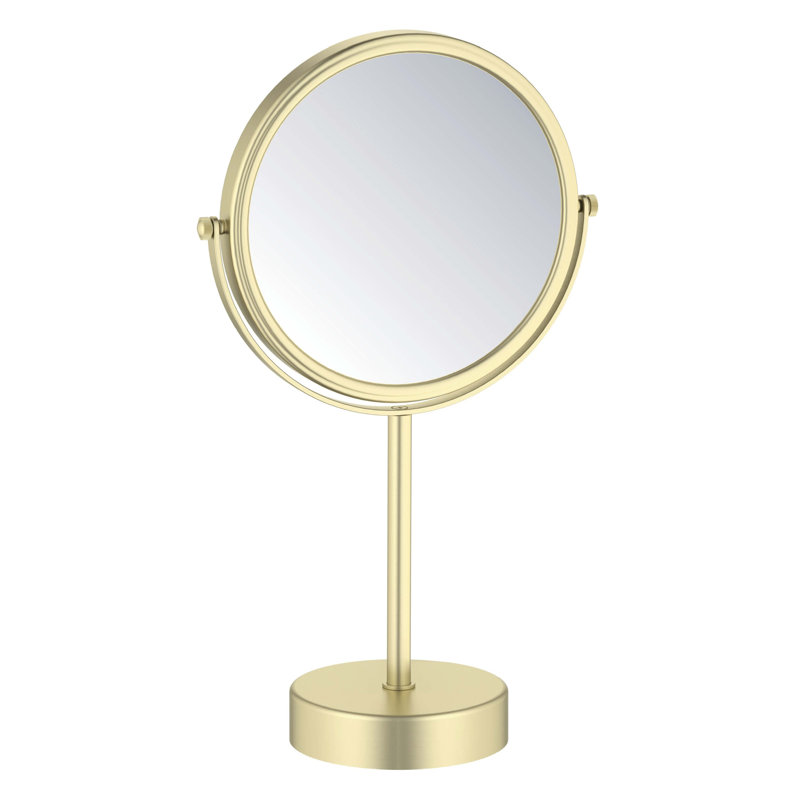 Circular Free Standing Magnifying Make Up Mirror, Brushed Gold