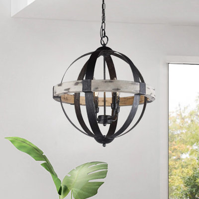 4-Light Wood Open Frame Aspen Globe Chandelier