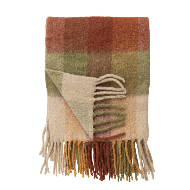 Brushed Plaid Fringe Throw, Multicolor Polyester