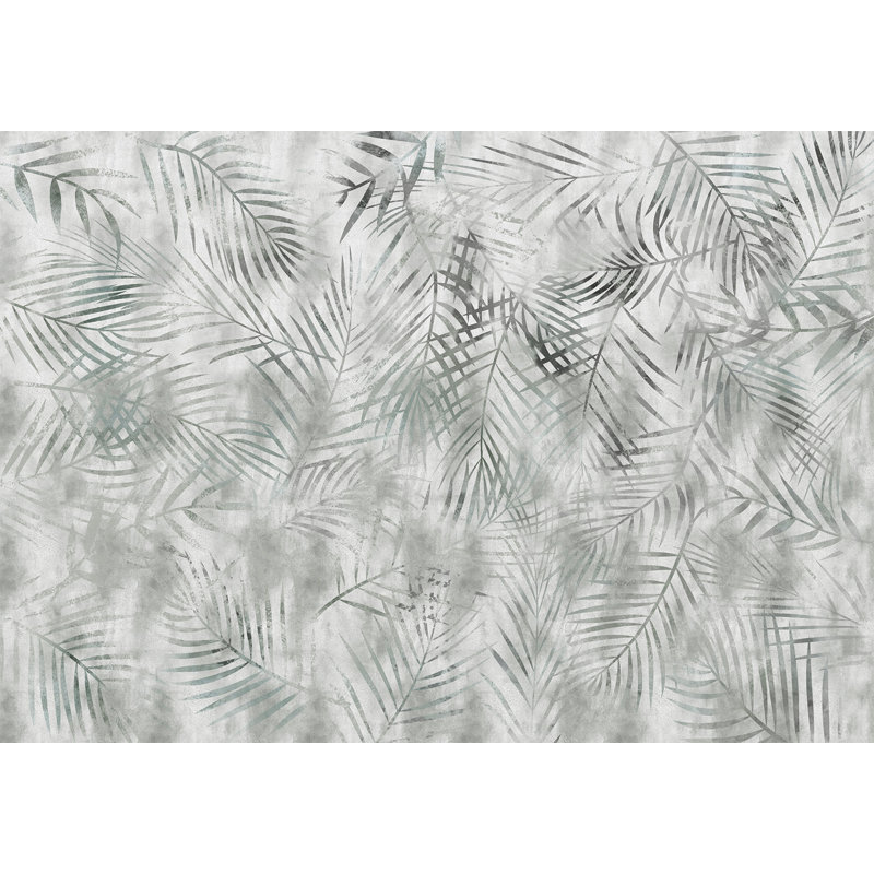 Murale botanique pelez et collez - Feuilles exotiques gris minimaliste, L 100 po x l 135 po