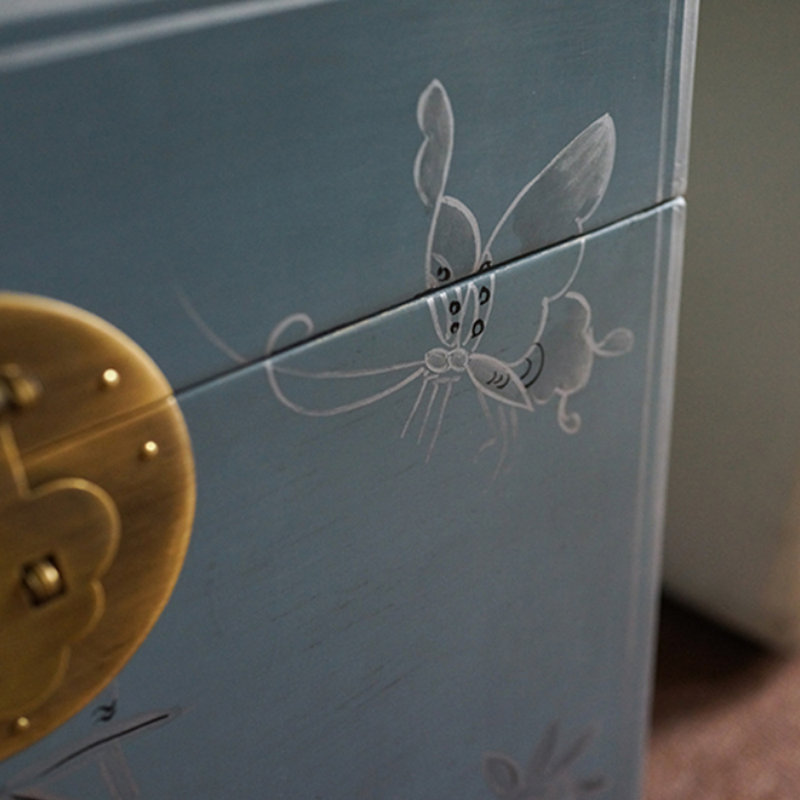 Small Blue Painted Simple Solid Wood Accent Trunk