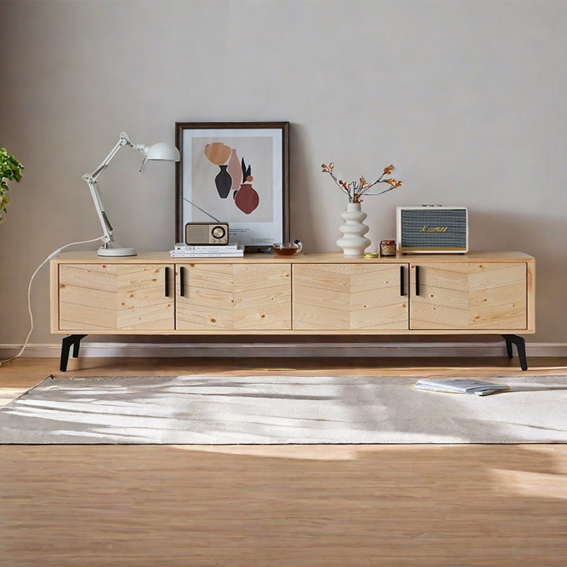 Wabi-sabai handmade solid wood parquet TV cabinet, 78.74"