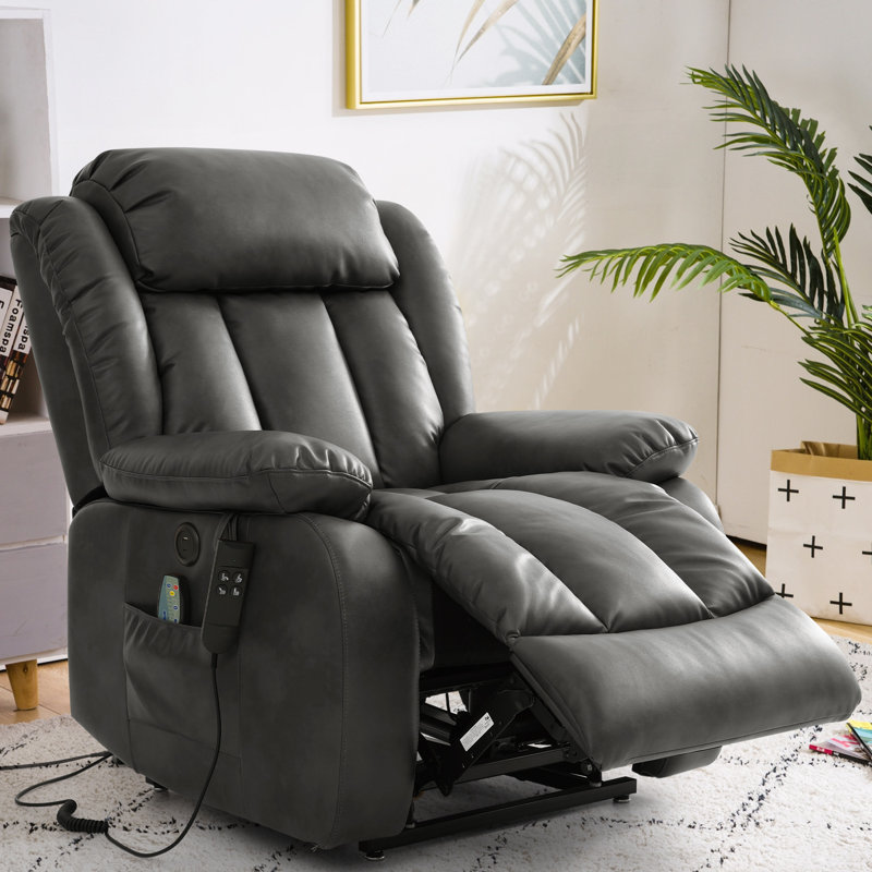 Breathable Leather Dual Motor Assist Power Lift Recliner Chair With Heating And Massage, Lay Flat Power Recliner For The Elderly