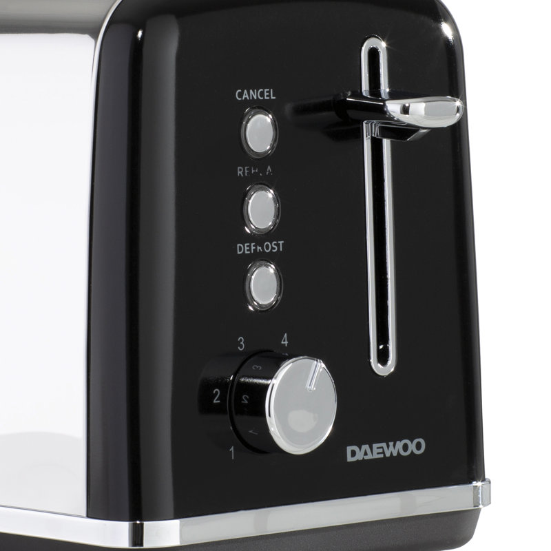 Daewoo Kensington 2 Slice Toaster Stainless Steel 810W With Multi-Function, Black