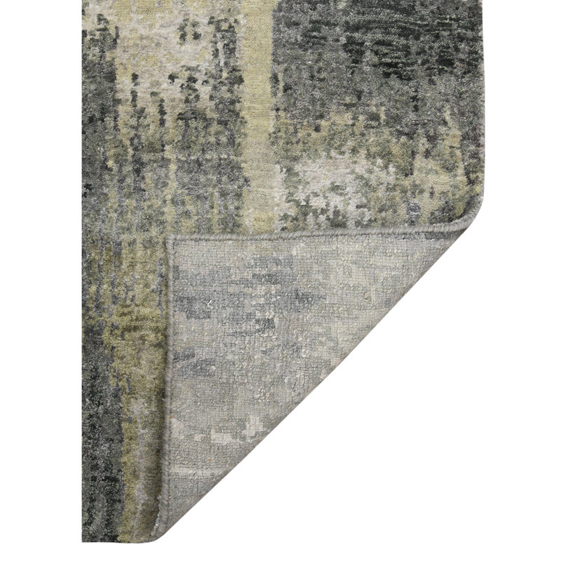 Gray Hand-Knotted Wool Viscose Abstract Accent Rug 2'x3'