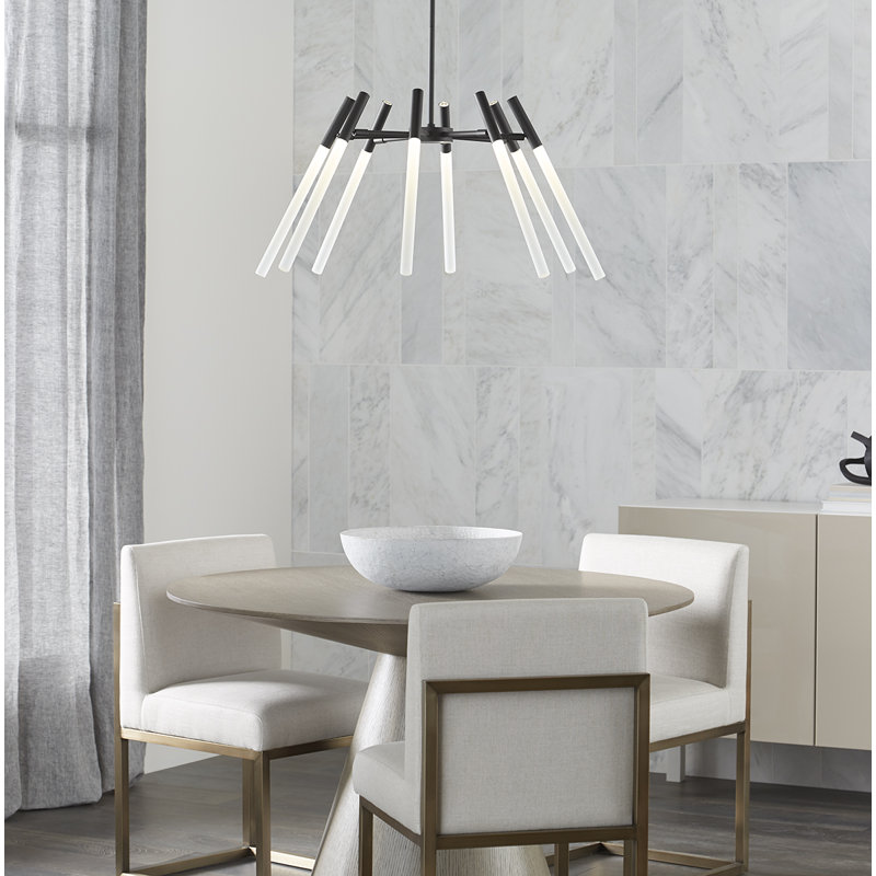 8 - Light Unique / Statement Modern Linear LED Chandelier, Polished Chrome