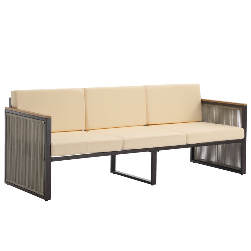 Metal Outdoor Patio 3-Seater Sofa With Cushions, 1 Piece, Beige