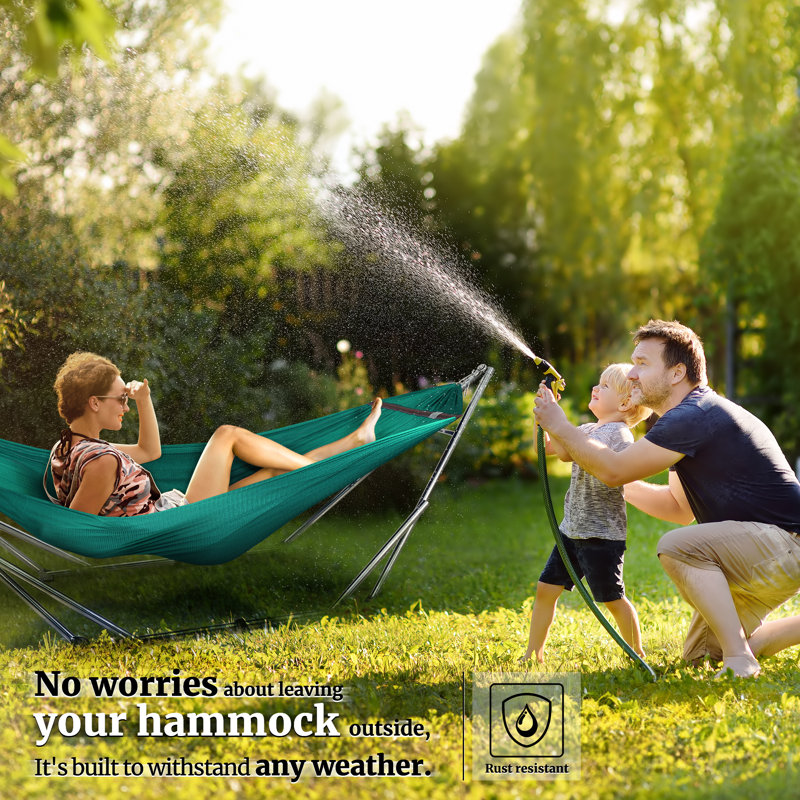  Hamac réglable pliable avec support - Support de hamac pour pique-nique et filet de hamac en polyester à 2 couches pour 2 personnes avec sac de transport, paon