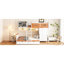 Lit simple superposé au dessus d'un lit double avec tablettes lumineuses à DEL, lit blanc, bordure orange, peu encombrant