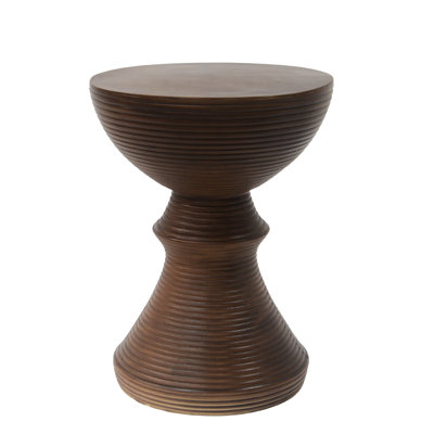16" Concrete Garden Side Table With Ribs, Shape, Exterior Outdoor Table, Ribbed Design, , Natural Appeal