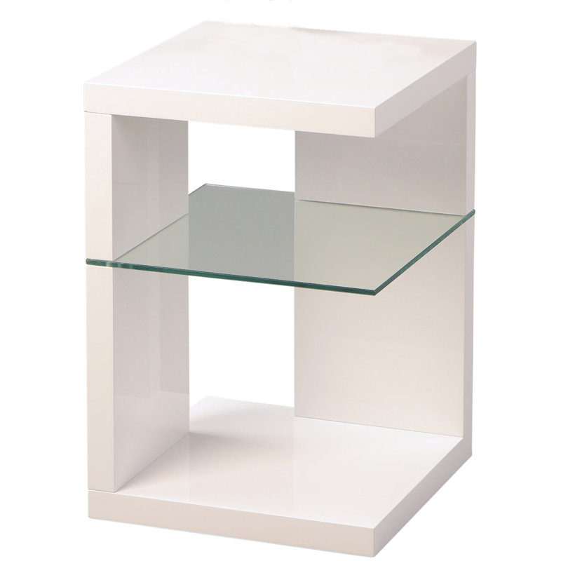 Alleman Side Table with Storage, Glossy White