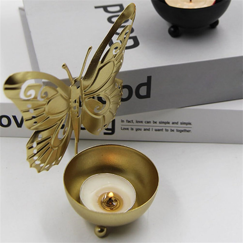 4PCS Butterfly Tea Light Candle Holder, Black Metal Candle Holder for Home Decor, Gold