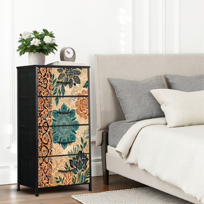 Commode 4 tiroirs pour chambre à coucher, commode étroite, plateau en bois et structure en fer de travail 18 po x 37,5 po - (l x H)