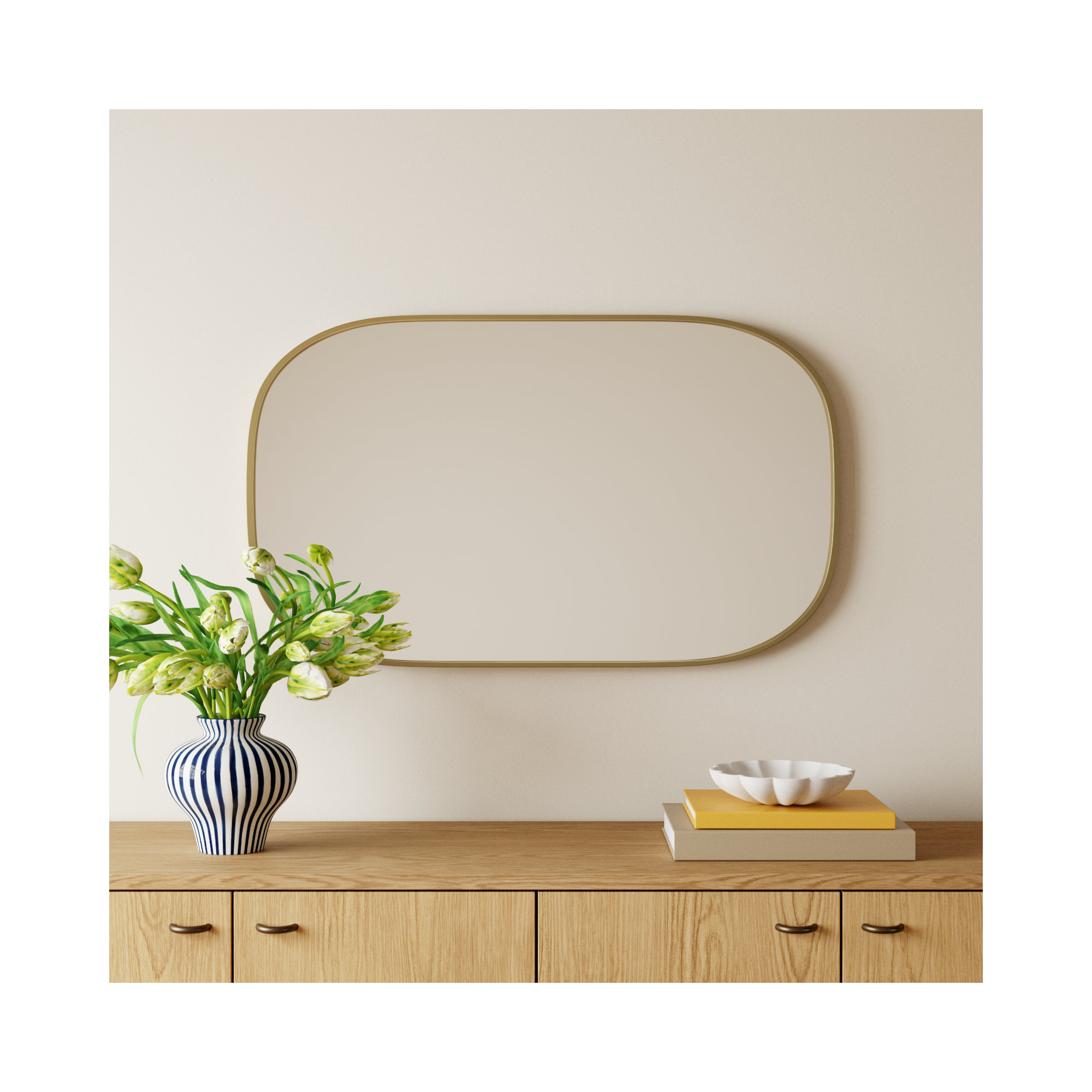 Sabine Metal Curved Oval Wall Mirror, Brass, 40" x 24"
