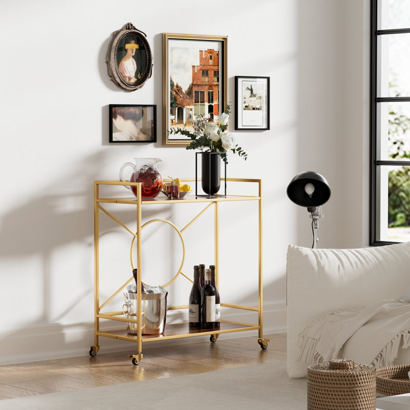 Talar Metal Bar Cart Simply Assembled with ONLY 4 Screws, Gold, Walnut MDF