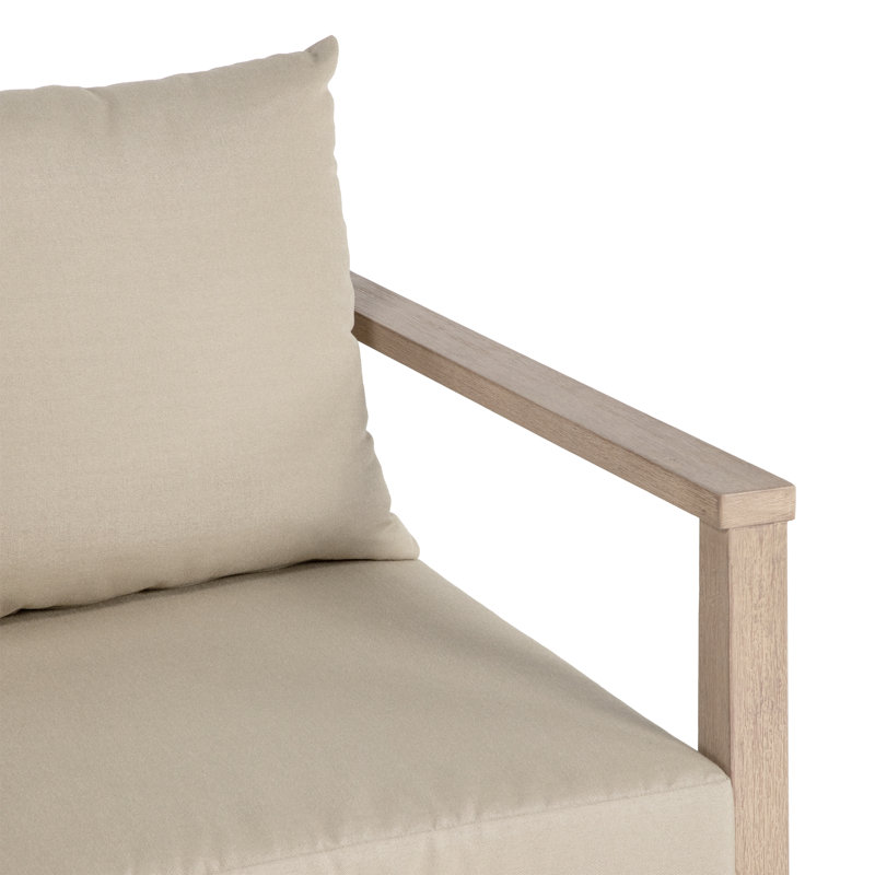Méridienne d'extérieur Ladaris en bois d'eucalyptus brossé naturel avec coussins