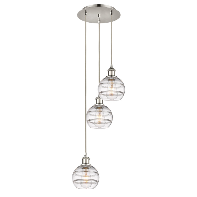 Chartoff 3 - Light Cluster Pendant, Clear, 24.38" H x 12.38" W x 12.38" D, Polished Nickel