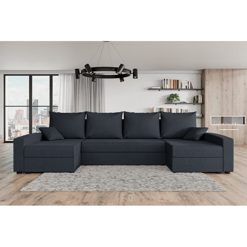 Baudelia 5 Seater Corner Sectional, Black - Cord205.05