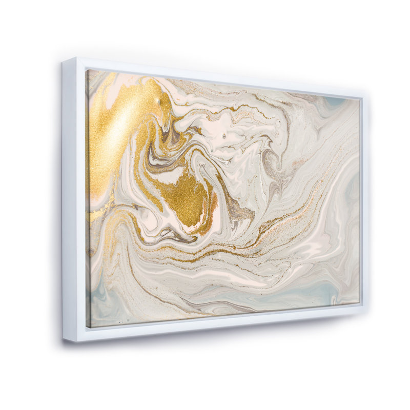 " Pastel And Gold Glitter Marble ", 24" H x 36" W, White Floater Framed Canvas, Floater Framed Print