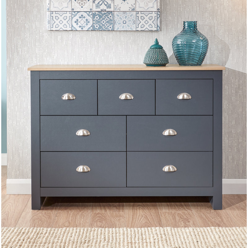 Gia 111.5cm W 7 - Drawer Chest of Drawers, Slate Blue/Oak
