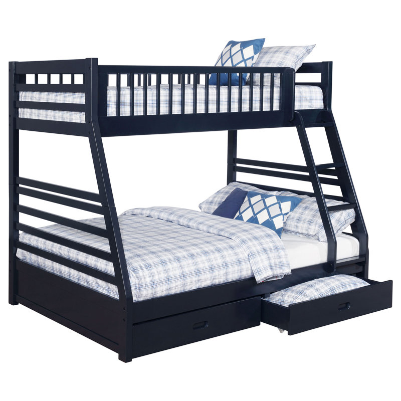 Ashton 2-Drawer Wood Twin Over Full Bunk Bed White, Blue